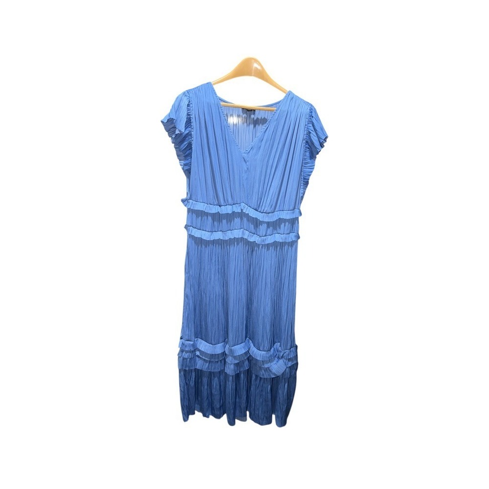 Current Air Blue Dress Ruffle Detail V-Neck Pleated Casual XL